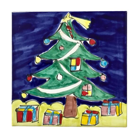 Vintage Italian Trivet Clay Christmas Tree Hand Painted Italian Holiday - Picture 2 of 3